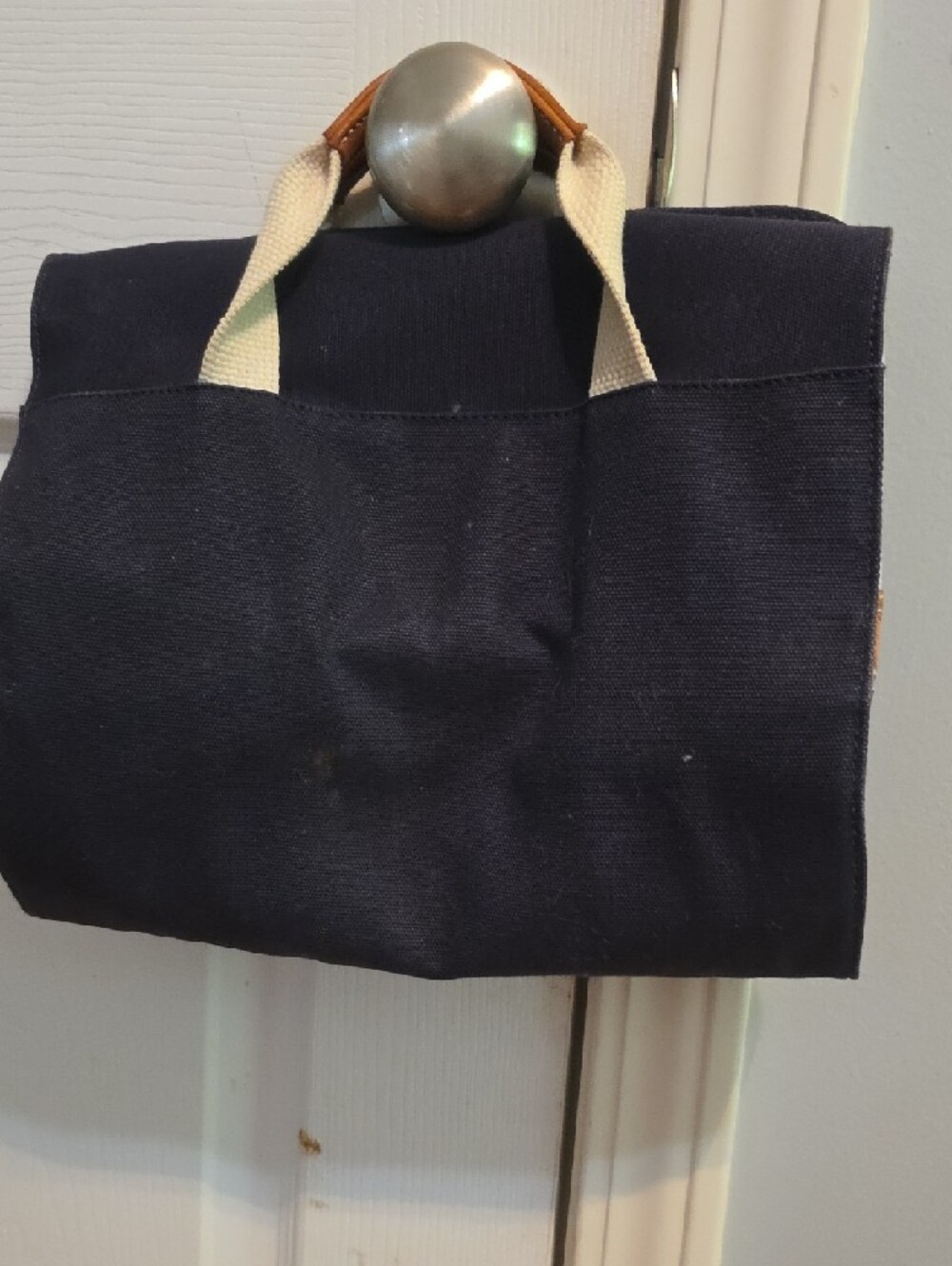 Birdling Navy Canvas Tote Bag with Cream Handles - Picture 2 of 4